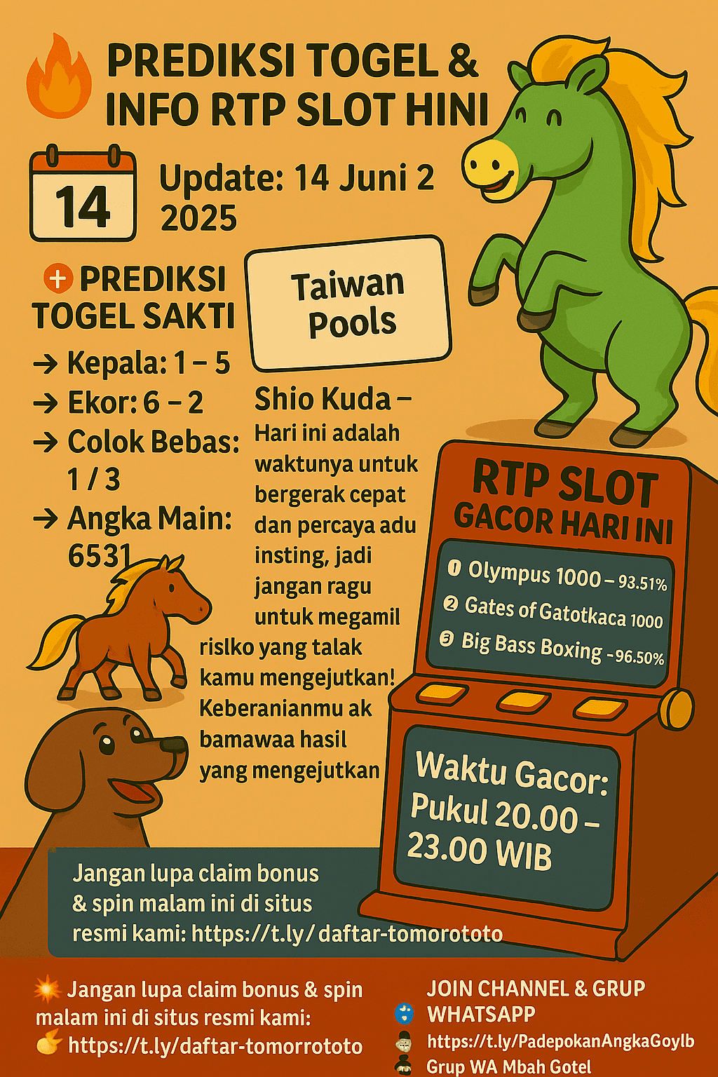 Prediksi Togel & Slot Gacor 14 Juni 2025 | Taiwan Pools & Shio Kuda